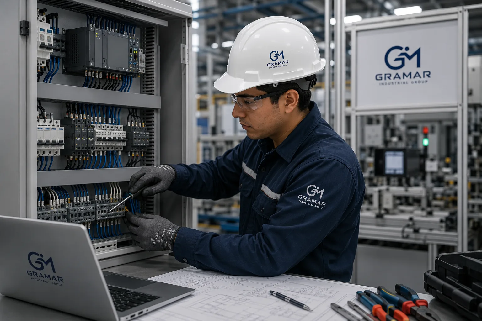 Técnico GRAMAR trabajando en un tablero eléctrico